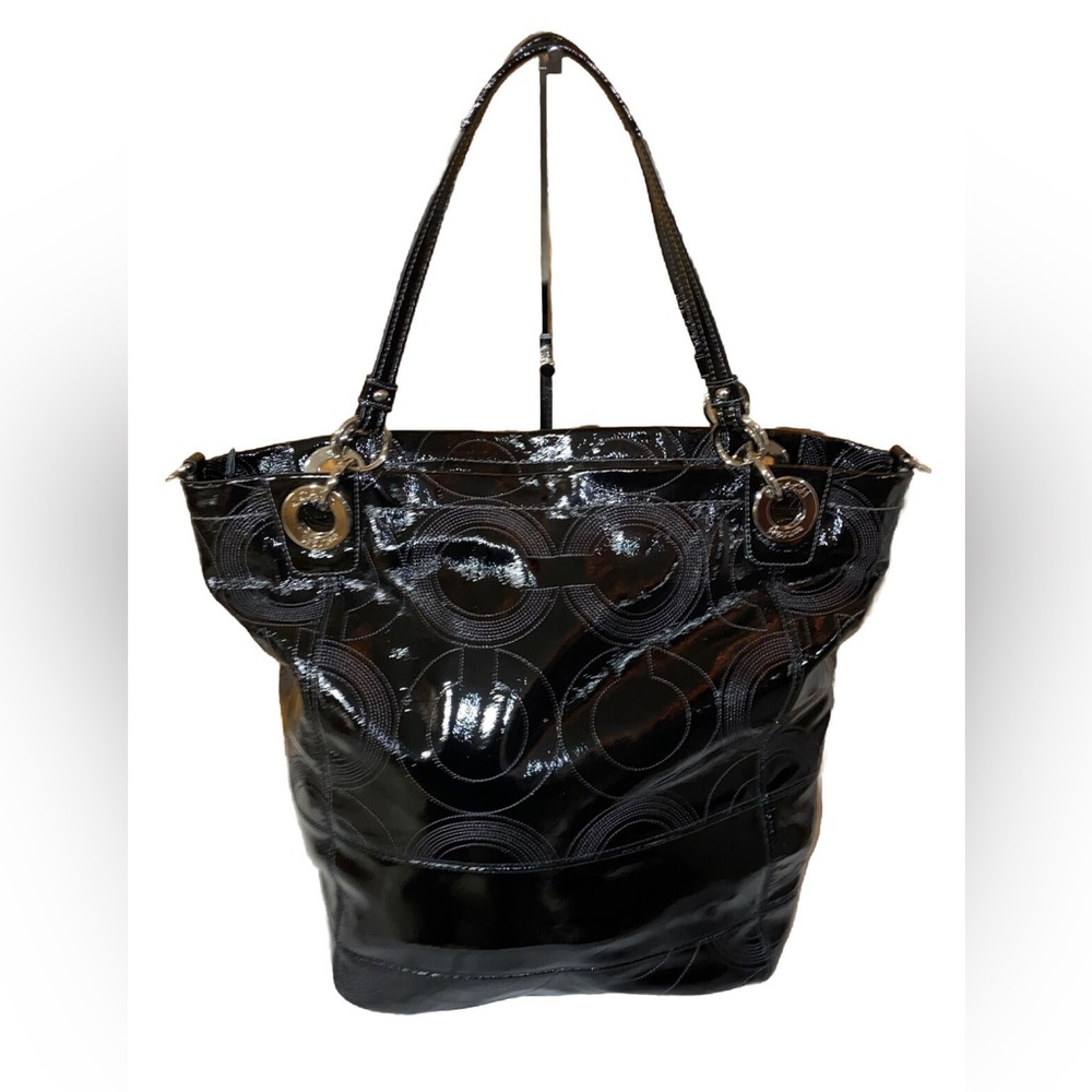 Coach #14265 Alex Black Stitched Patent Leather Shoulder Bucket tote LIKE NEW